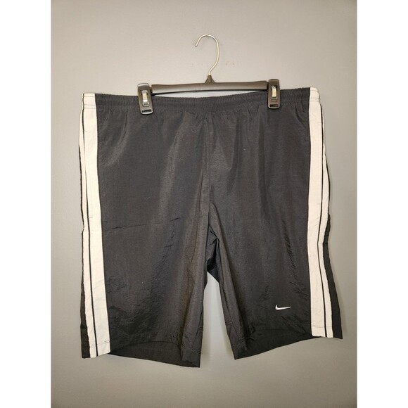 VTG Nike Swim‎ Trunks Men's L Black Y2K Long Baggy Pockets Lined Drawstring - Picture 1 of 5